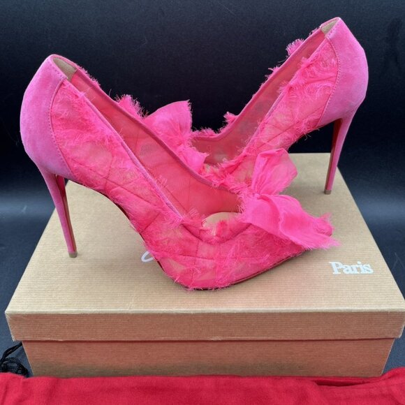 CHRISTIAN LOUBOUTIN TOUFROU FLORAL EMBROIDED VELVET HEELS PINK - Picture 5 of 7